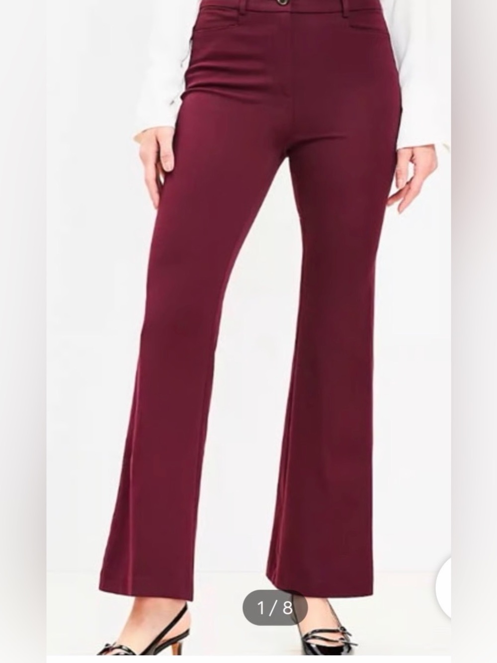 LOFT BURGUNDY SUTTON BISTRETCH FLARE PANTS SIZE 0